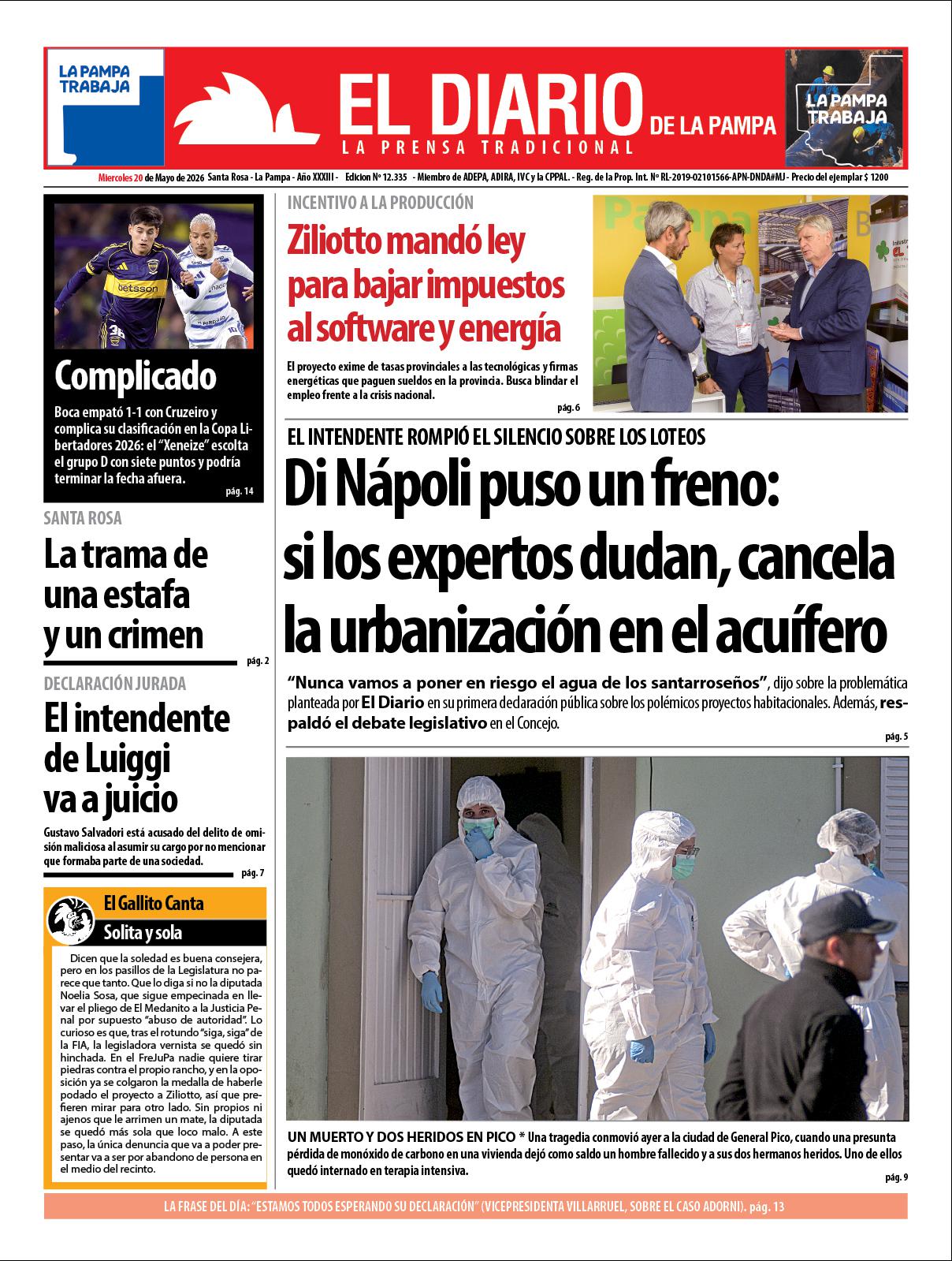 Tapa de El Diario en papel  mieacutercoles 20 de mayo de 2026